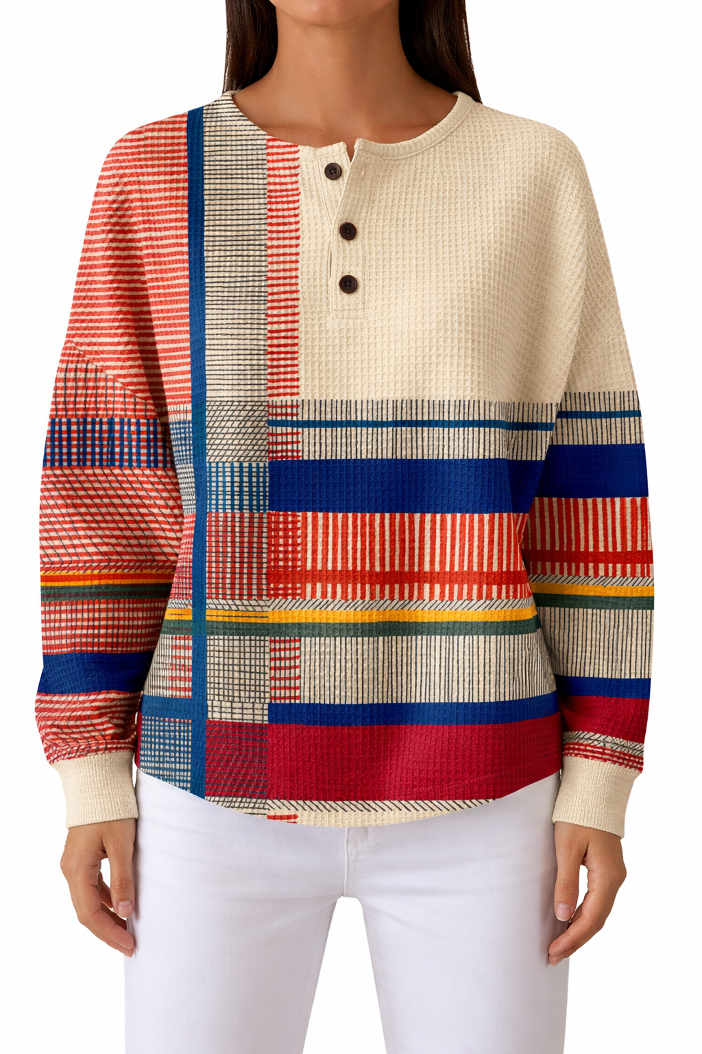 MILÈNE™ | Waffle Knit Colorblock Henley Top