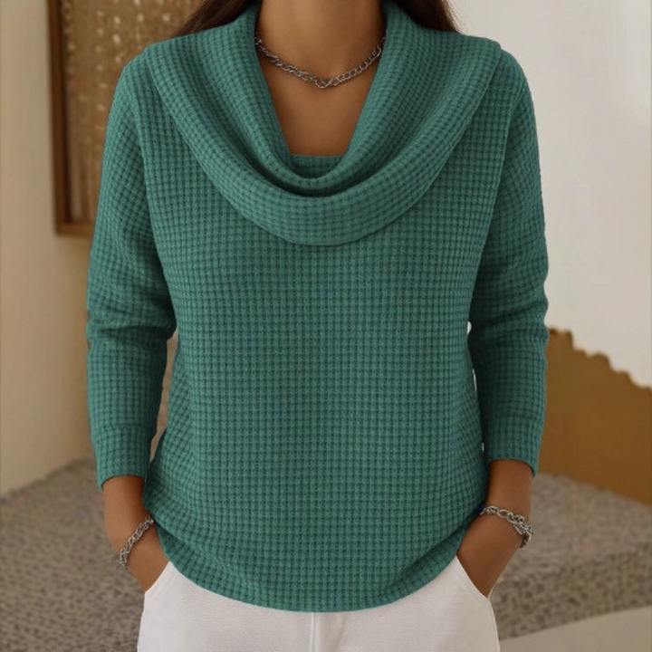 Amber™ – Warm Waffle Jumper with Elegant Waterfall Neck