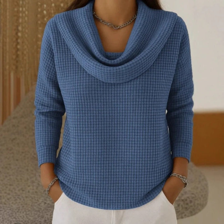 Amber™ – Warm Waffle Jumper with Elegant Waterfall Neck