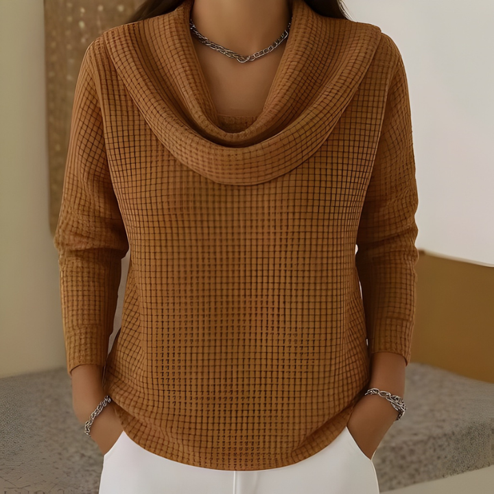 Amber™ – Warm Waffle Jumper with Elegant Waterfall Neck