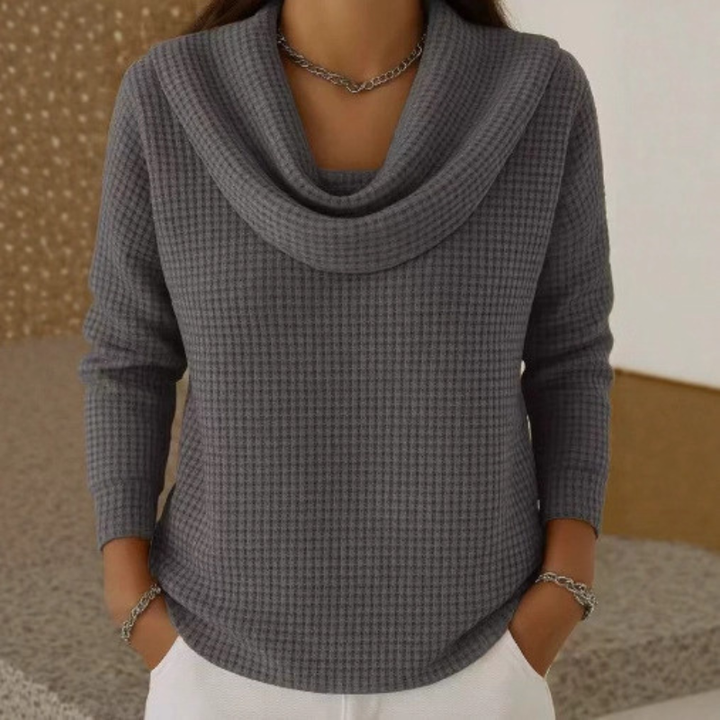 Amber™ – Warm Waffle Jumper with Elegant Waterfall Neck