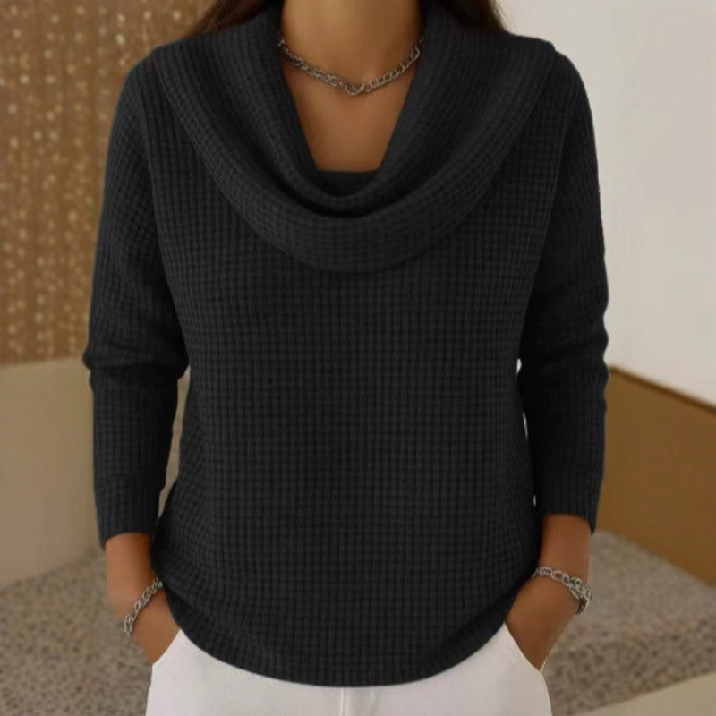 Amber™ – Warm Waffle Jumper with Elegant Waterfall Neck